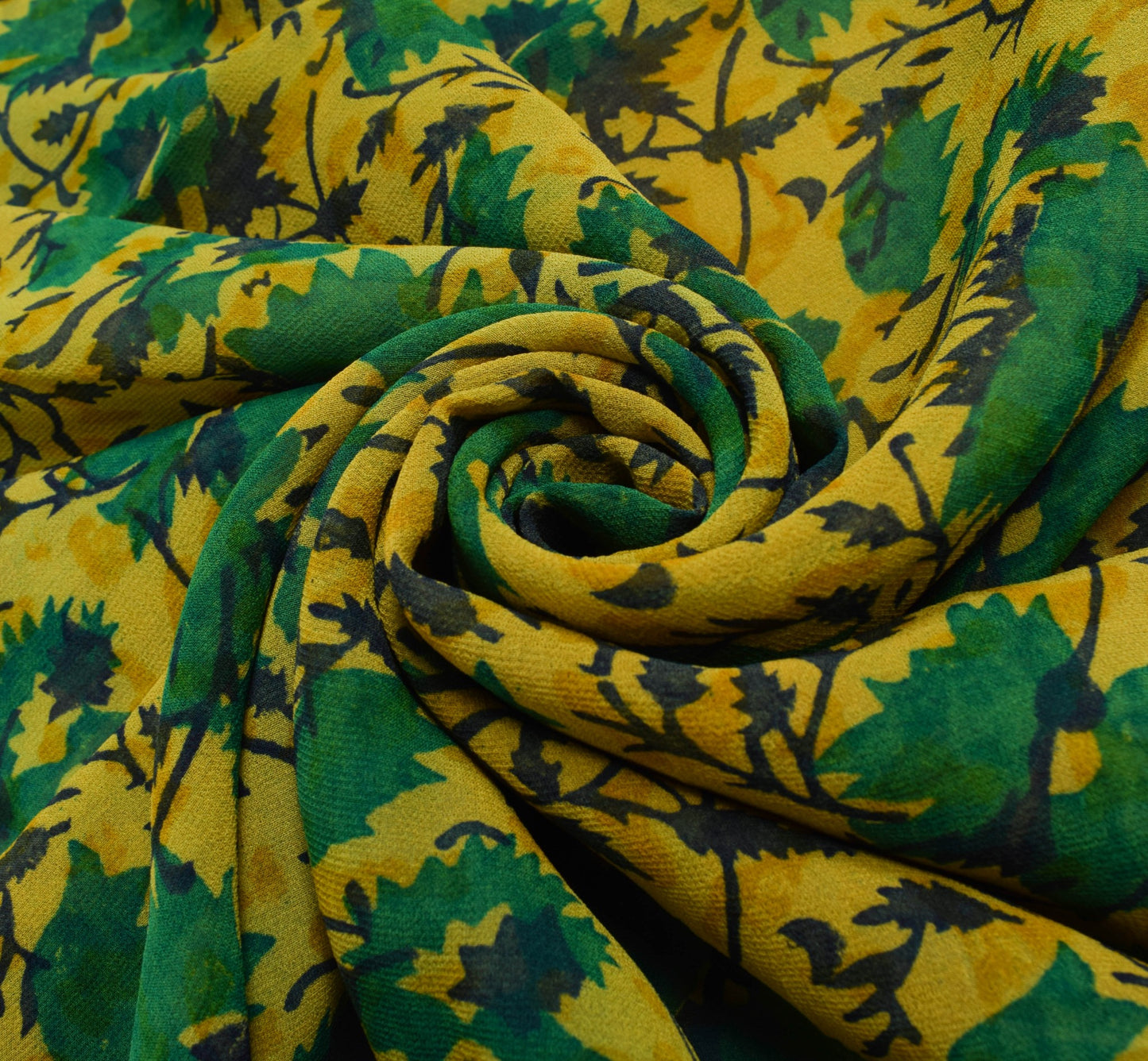 Sushila Vintage Saree Pure Georgette Silk Yellow Hand Block Printed Craft Fabric