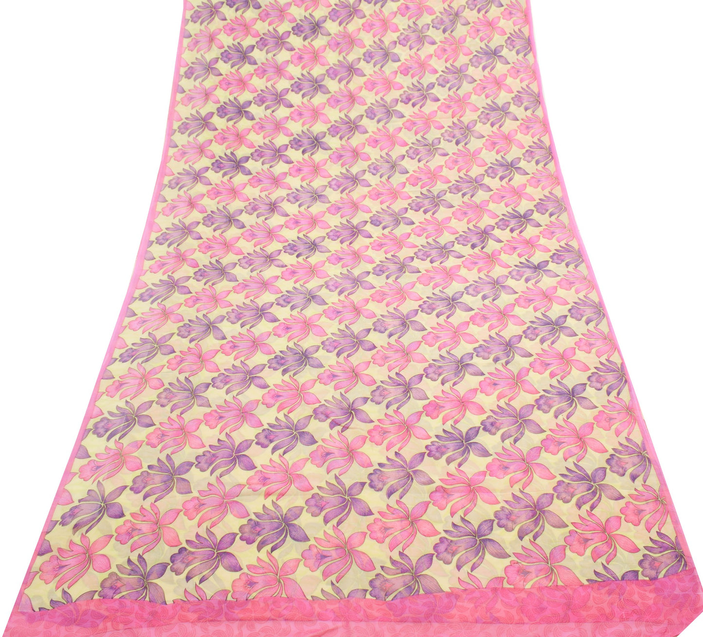 Sushila Vintage Floral Cream Saree 100% Pure Georgette Silk Printed Craft Fabric