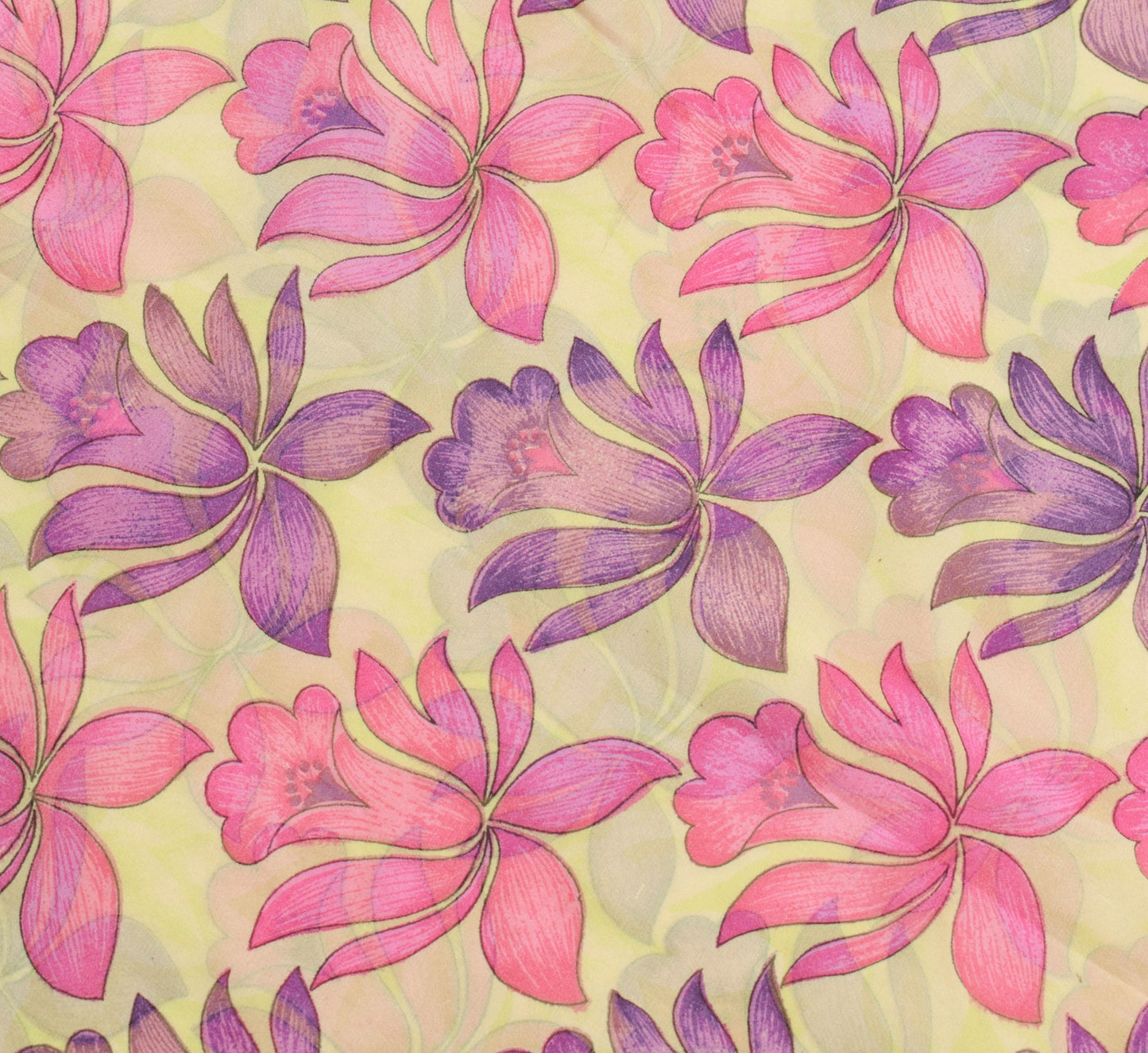 Sushila Vintage Floral Cream Saree 100% Pure Georgette Silk Printed Craft Fabric