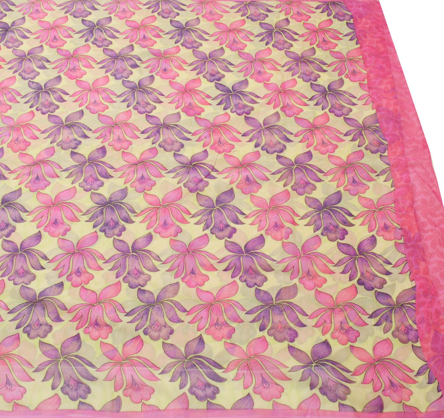Sushila Vintage Floral Cream Saree 100% Pure Georgette Silk Printed Craft Fabric