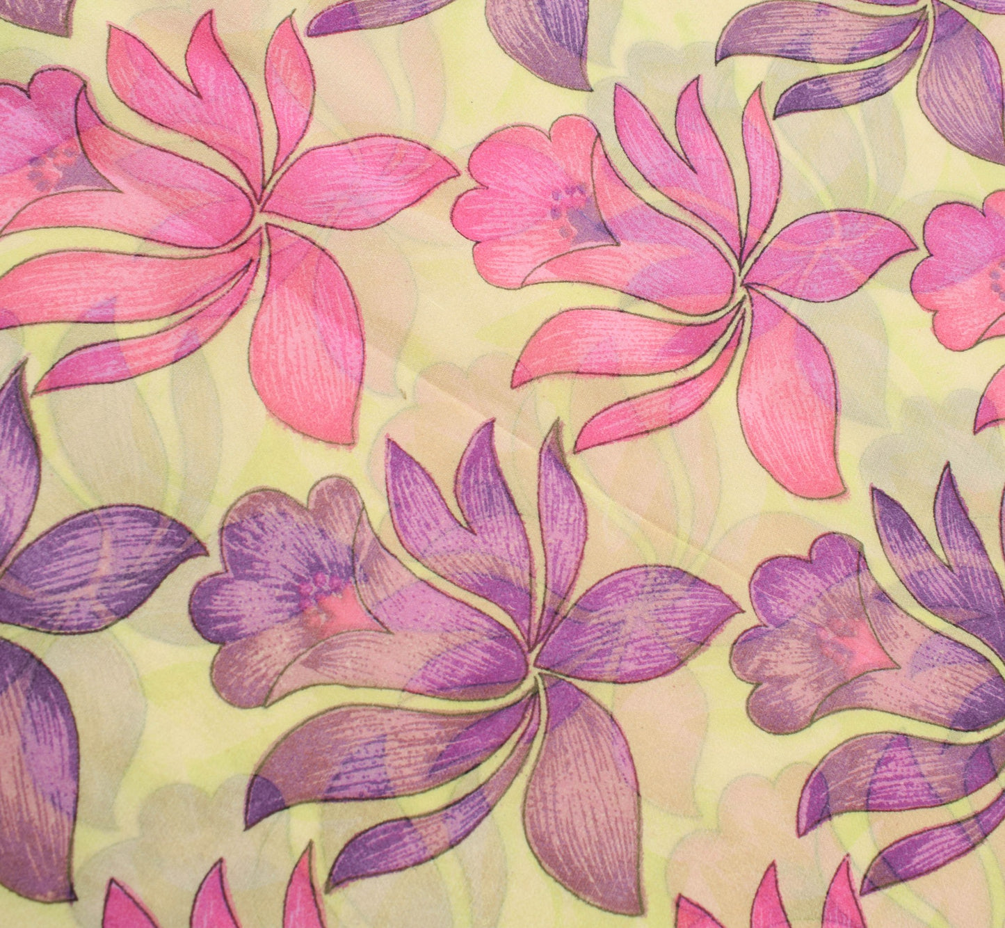Sushila Vintage Floral Cream Saree 100% Pure Georgette Silk Printed Craft Fabric