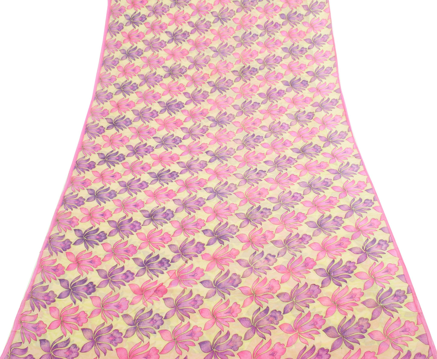 Sushila Vintage Floral Cream Saree 100% Pure Georgette Silk Printed Craft Fabric