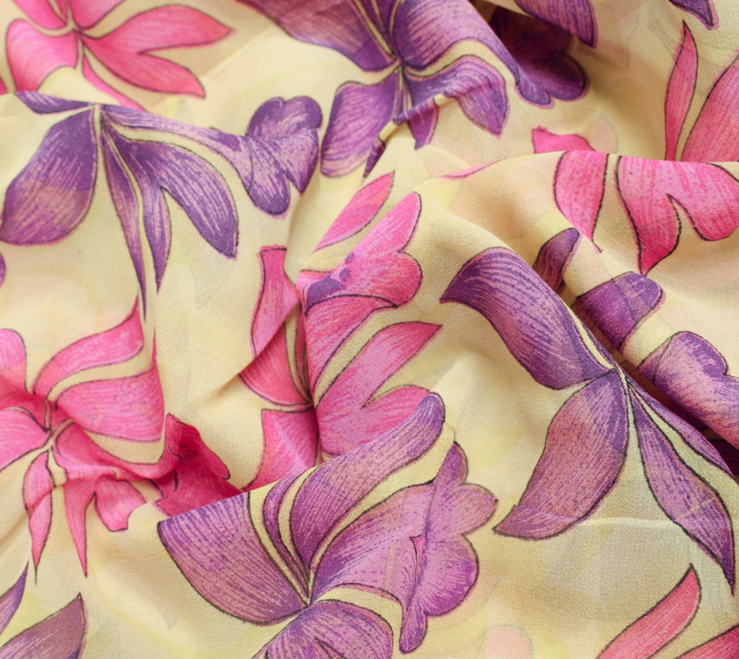 Sushila Vintage Floral Cream Saree 100% Pure Georgette Silk Printed Craft Fabric