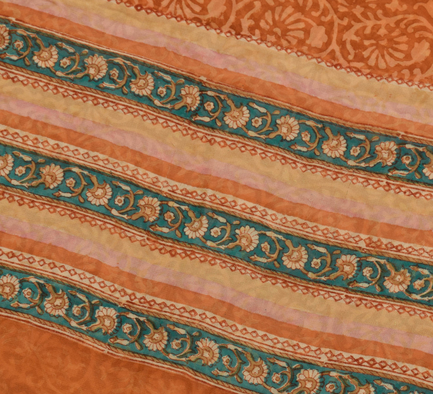 Sushila Vintage Rust Saree 100% Pure Georgette Silk Hand Printed Craft Fabric