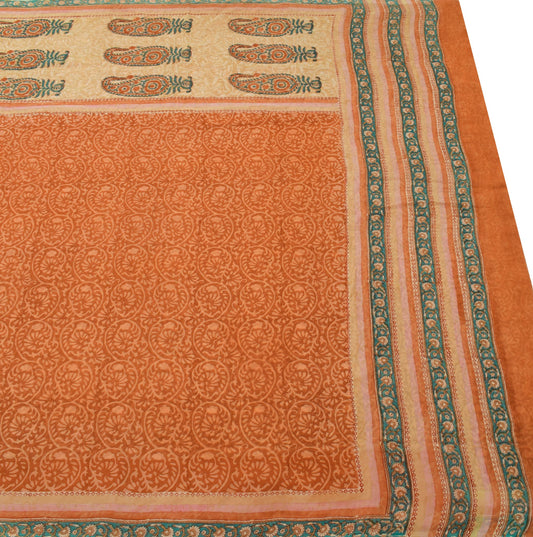 Sushila Vintage Rust Saree 100% Pure Georgette Silk Hand Printed Craft Fabric