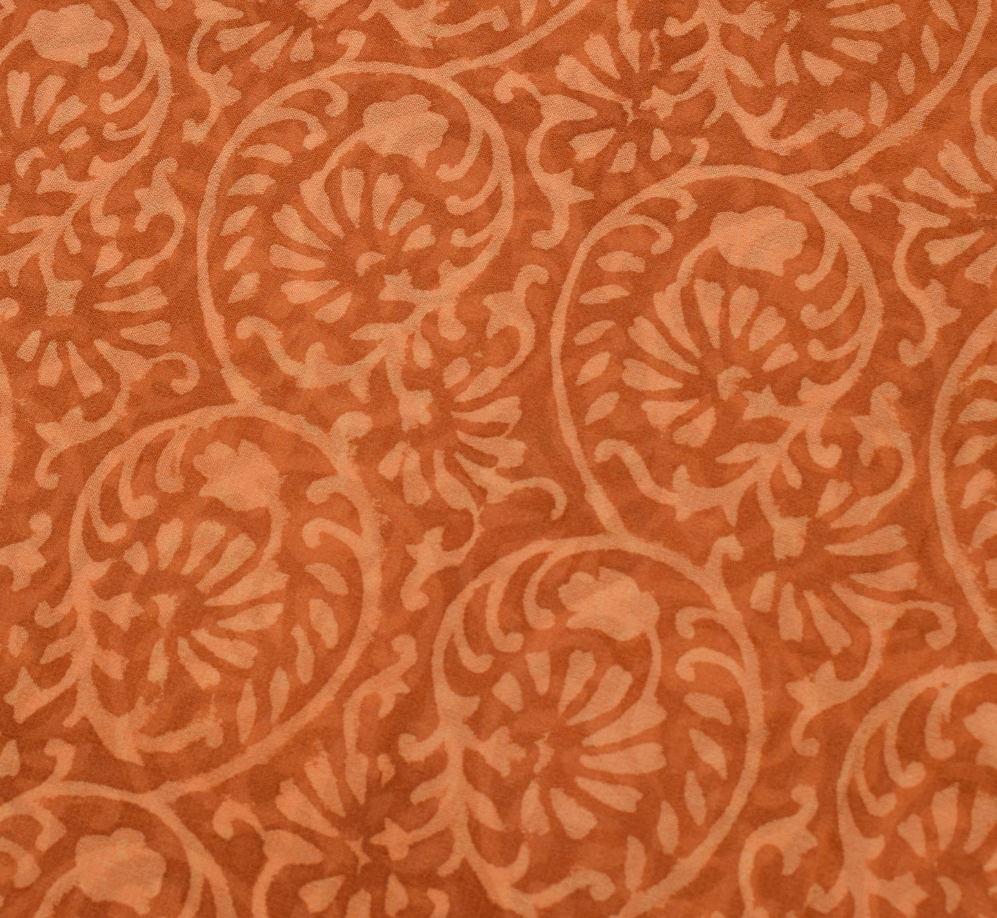 Sushila Vintage Rust Saree 100% Pure Georgette Silk Hand Printed Craft Fabric