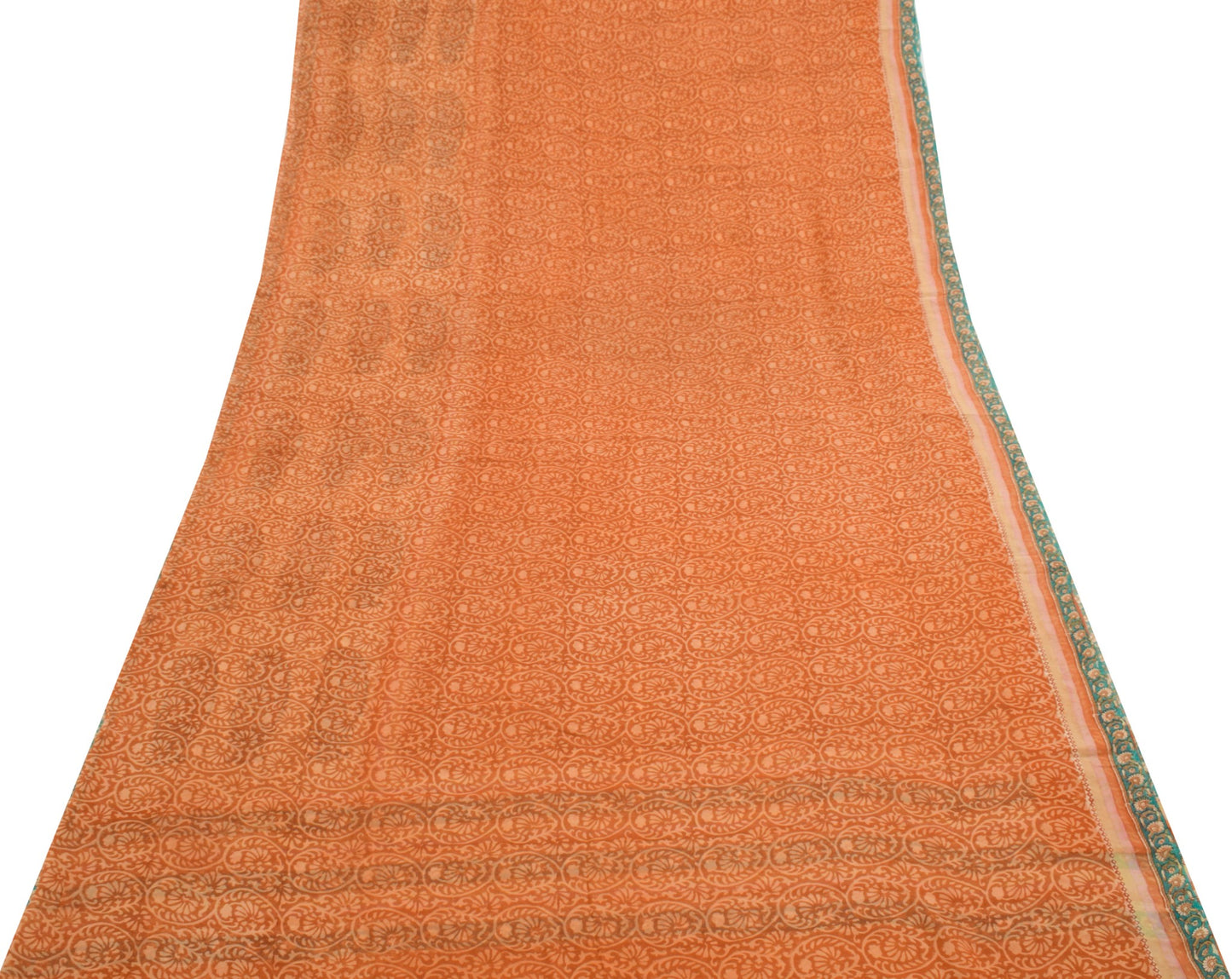 Sushila Vintage Rust Saree 100% Pure Georgette Silk Hand Printed Craft Fabric