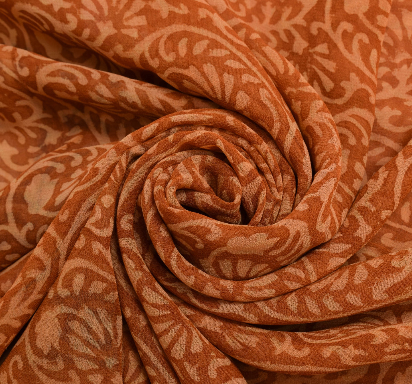 Sushila Vintage Rust Saree 100% Pure Georgette Silk Hand Printed Craft Fabric