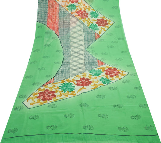 Sushila Vintage Green Floral Saree 100% Pure Georgette Silk Printed Craft Fabric
