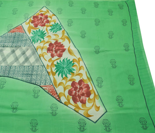 Sushila Vintage Green Floral Saree 100% Pure Georgette Silk Printed Craft Fabric