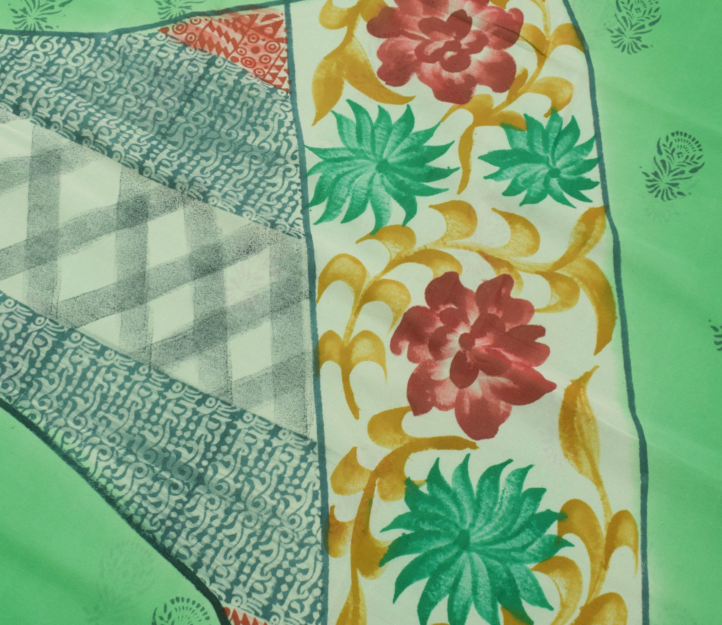 Sushila Vintage Green Floral Saree 100% Pure Georgette Silk Printed Craft Fabric
