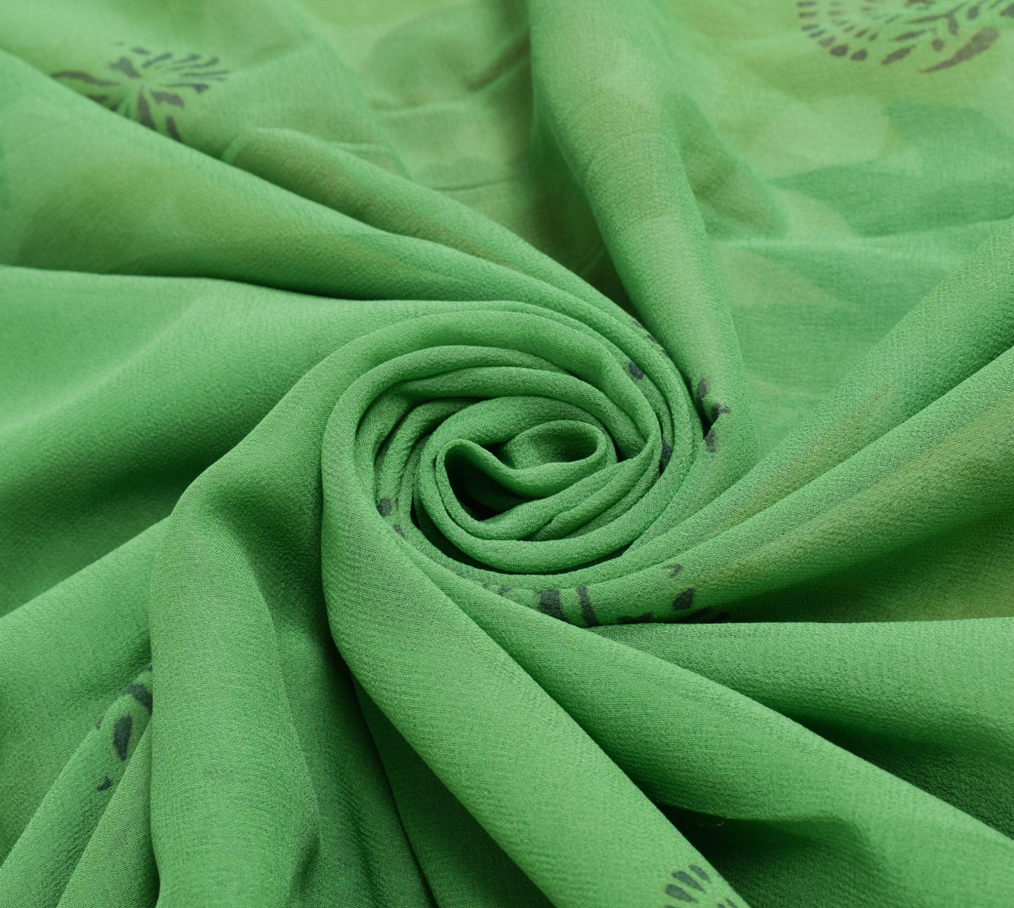 Sushila Vintage Green Floral Saree 100% Pure Georgette Silk Printed Craft Fabric