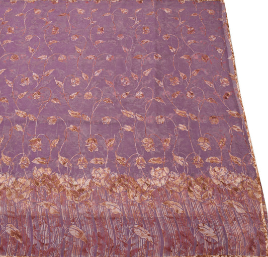 Sushila Vintage Branded Mauve Saree Georgette Silk Printed Floral Craft Fabric