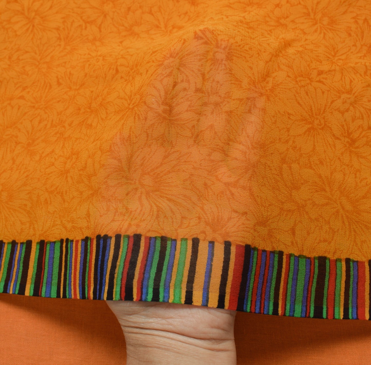 Sushila Vintage Bright Orange Saree Pure Georgette Silk Printed Craft Fabric