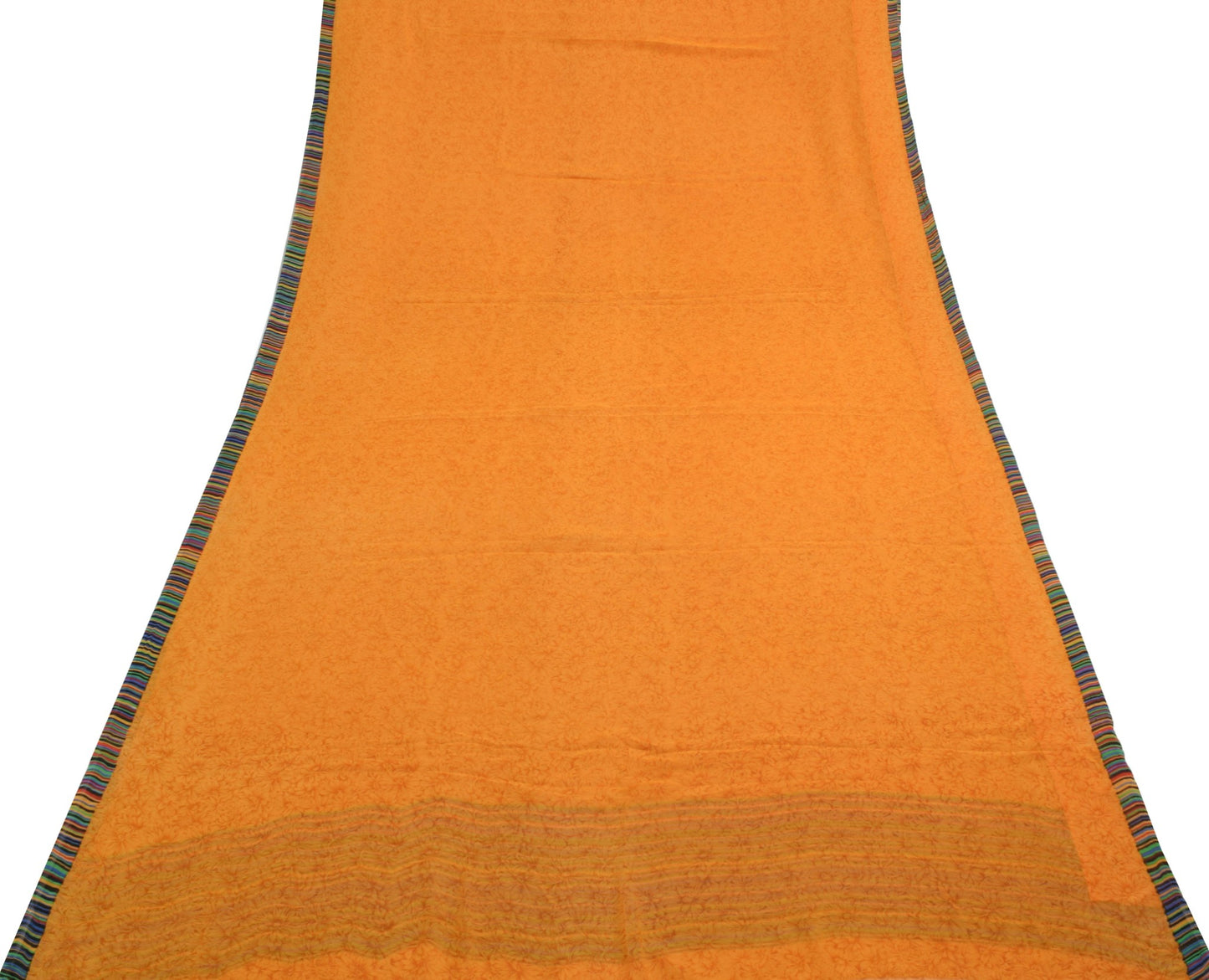 Sushila Vintage Bright Orange Saree Pure Georgette Silk Printed Craft Fabric