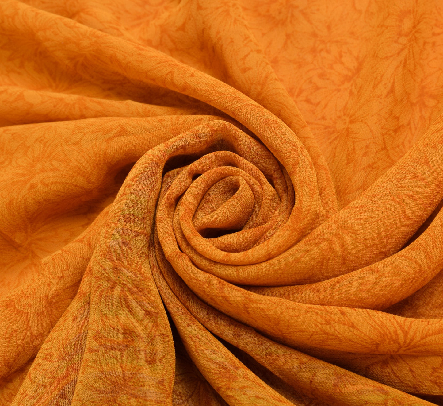 Sushila Vintage Bright Orange Saree Pure Georgette Silk Printed Craft Fabric