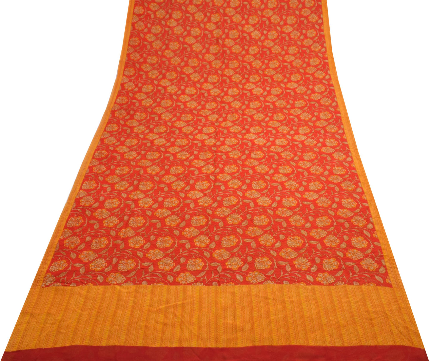 Sushila Vintage Saree 100% Pure Georgette Silk Printed Floral Red Craft Fabric