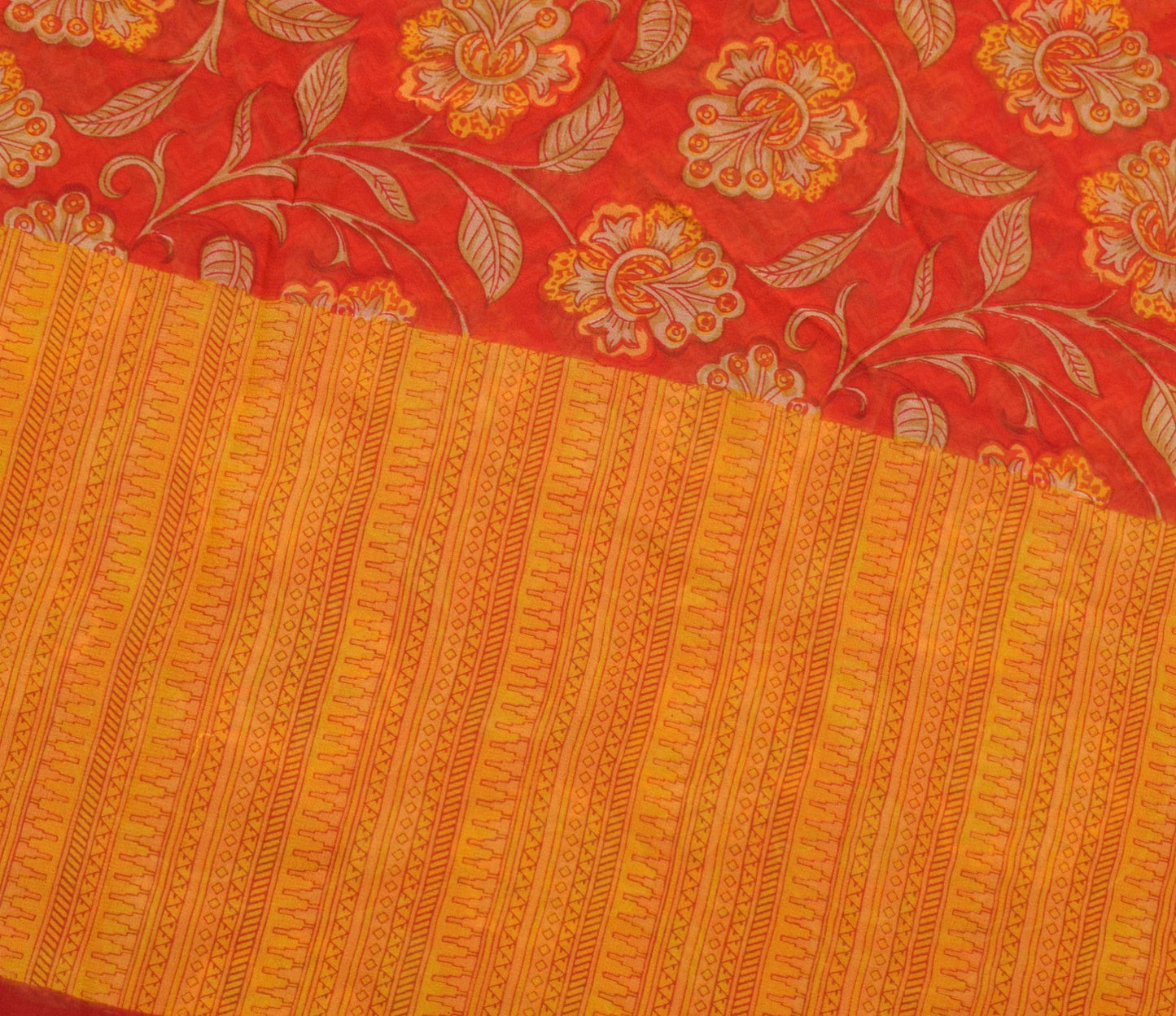 Sushila Vintage Saree 100% Pure Georgette Silk Printed Floral Red Craft Fabric