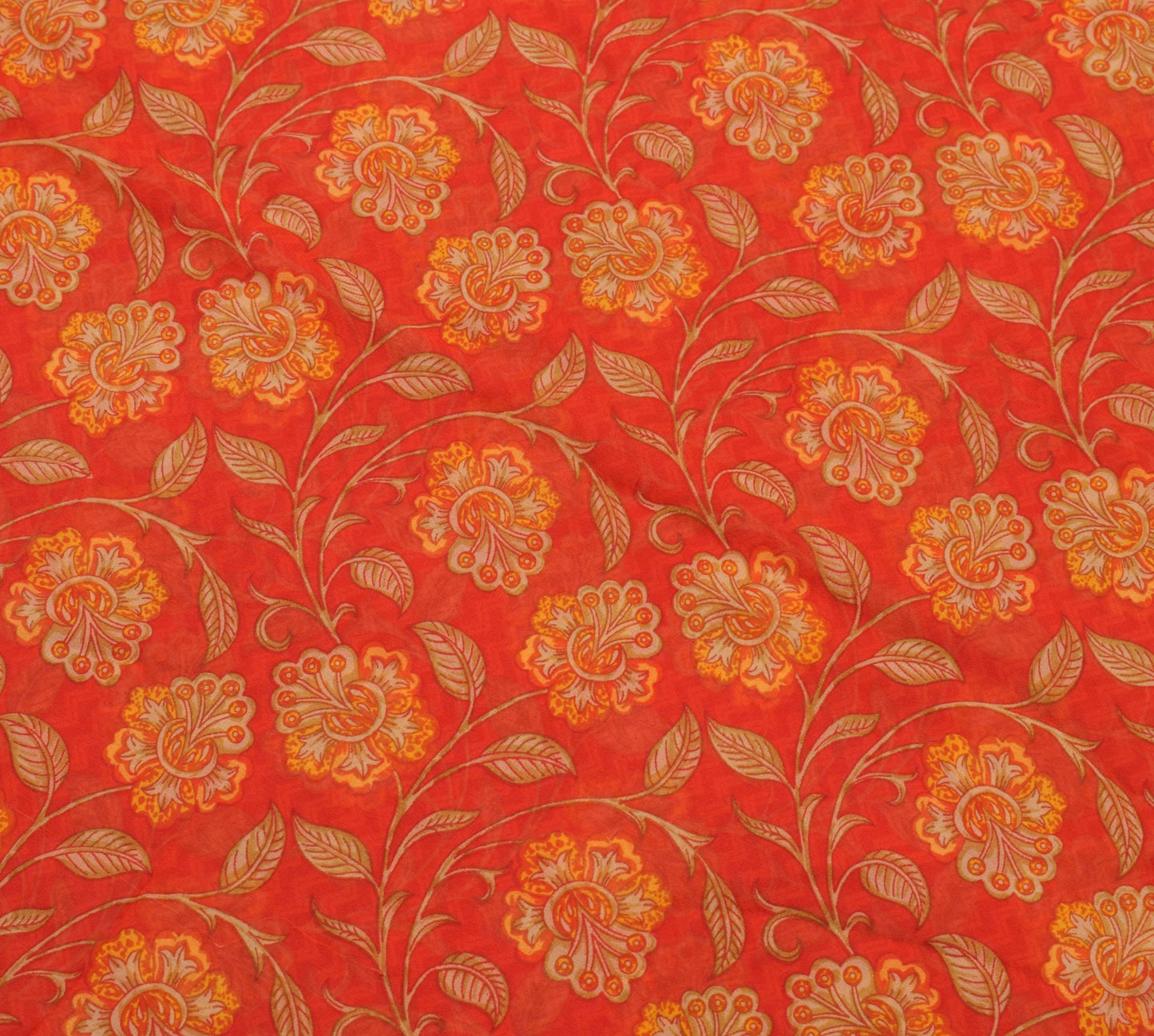Sushila Vintage Saree 100% Pure Georgette Silk Printed Floral Red Craft Fabric