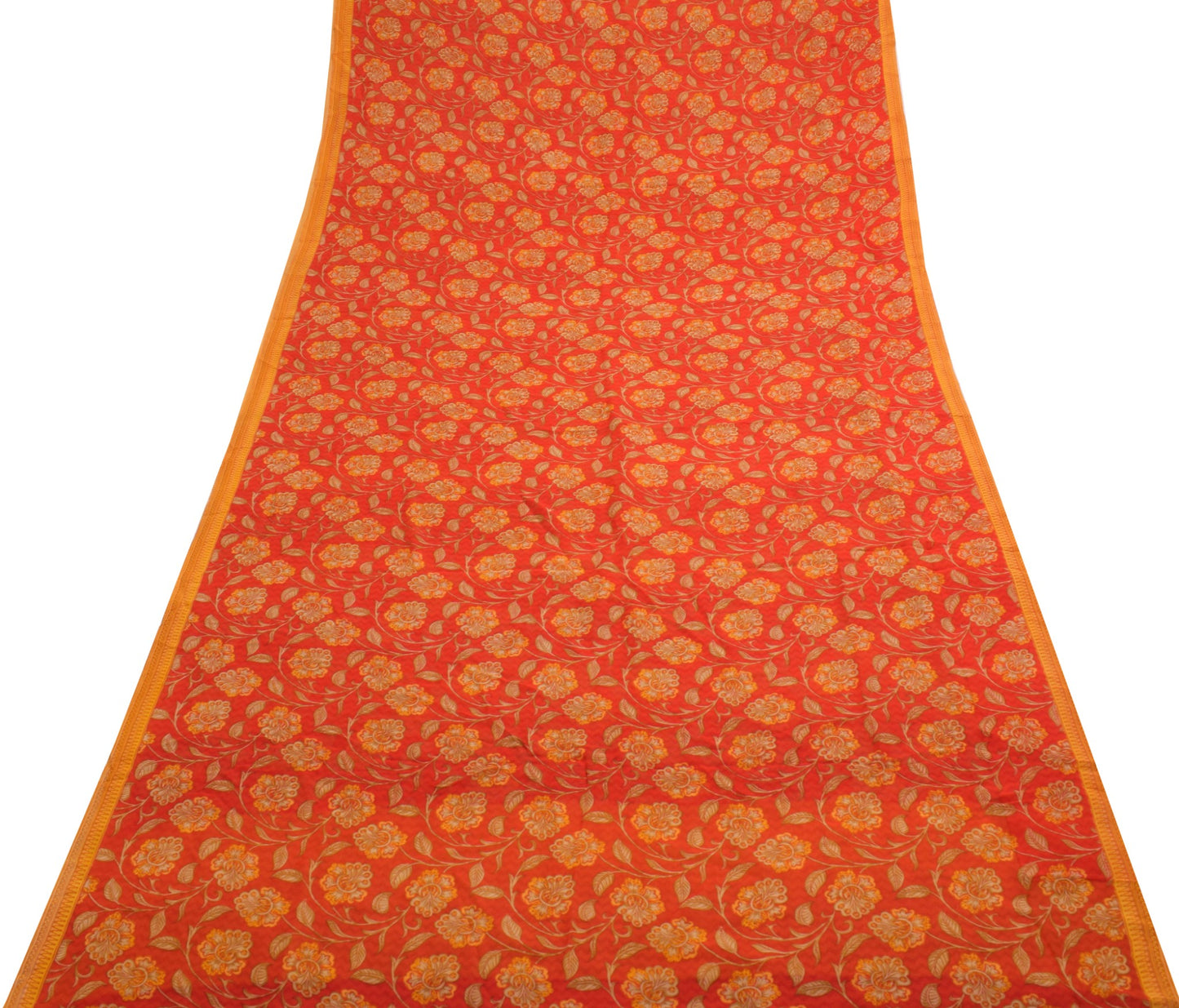 Sushila Vintage Saree 100% Pure Georgette Silk Printed Floral Red Craft Fabric