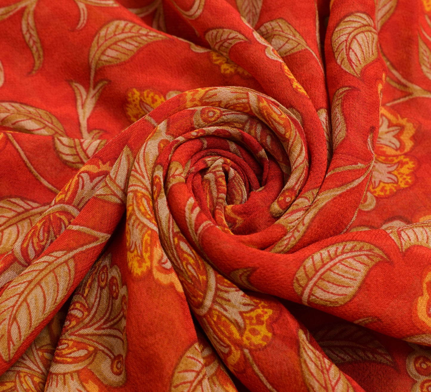Sushila Vintage Saree 100% Pure Georgette Silk Printed Floral Red Craft Fabric