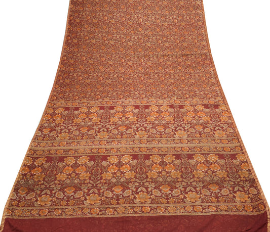 Sushila Vintage Floral Maroon Saree Georgette Silk Printed Indian Craft Fabric