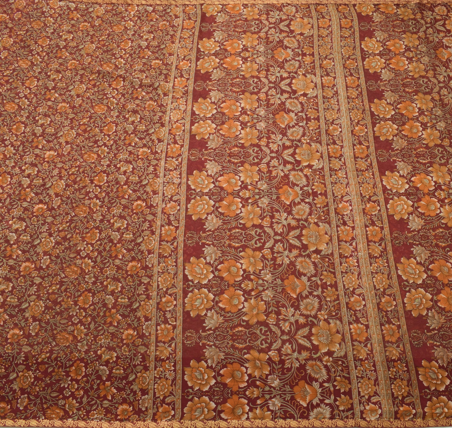 Sushila Vintage Floral Maroon Saree Georgette Silk Printed Indian Craft Fabric