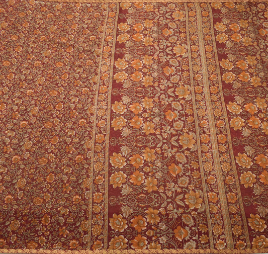 Sushila Vintage Floral Maroon Saree Georgette Silk Printed Indian Craft Fabric