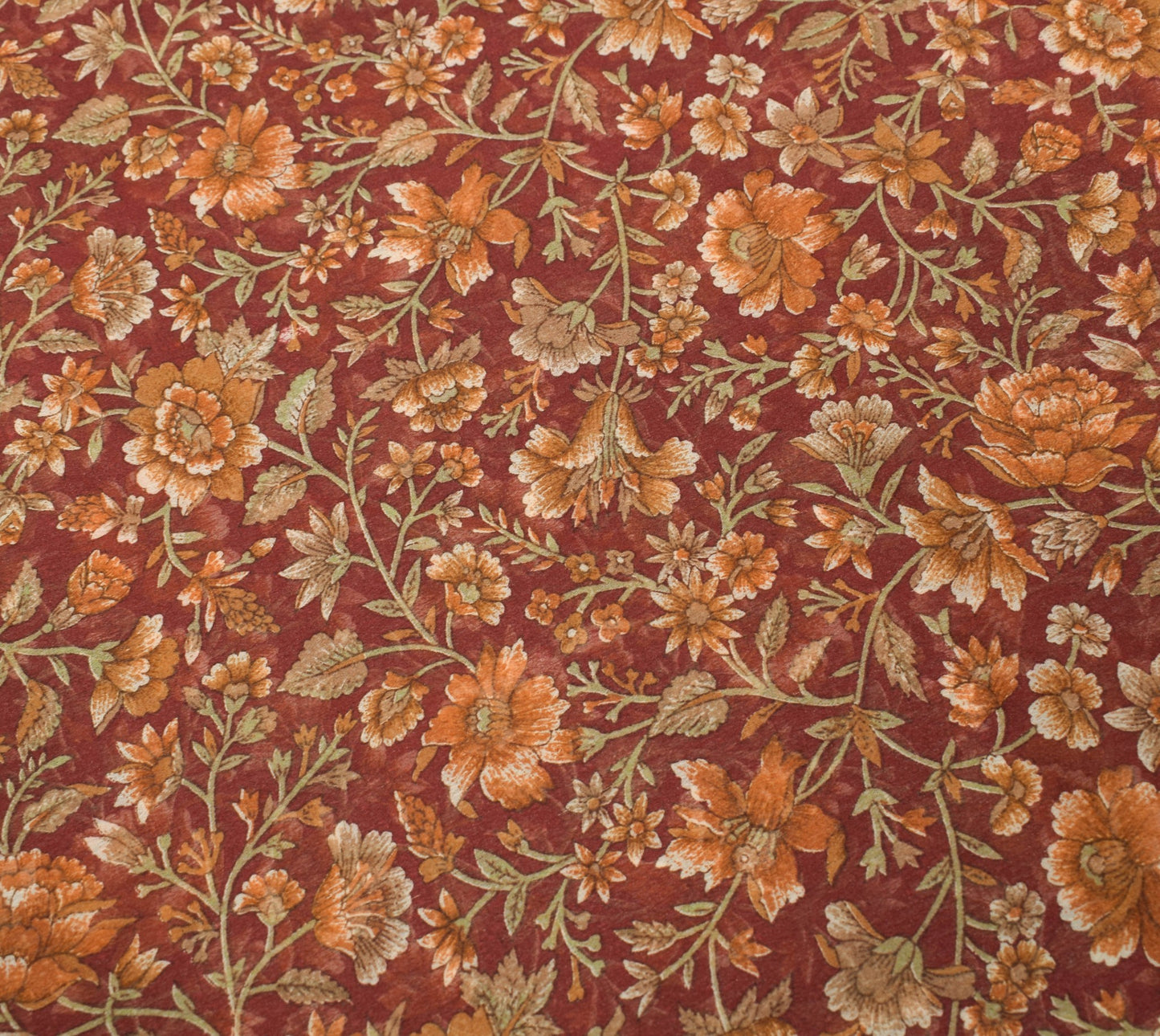 Sushila Vintage Floral Maroon Saree Georgette Silk Printed Indian Craft Fabric