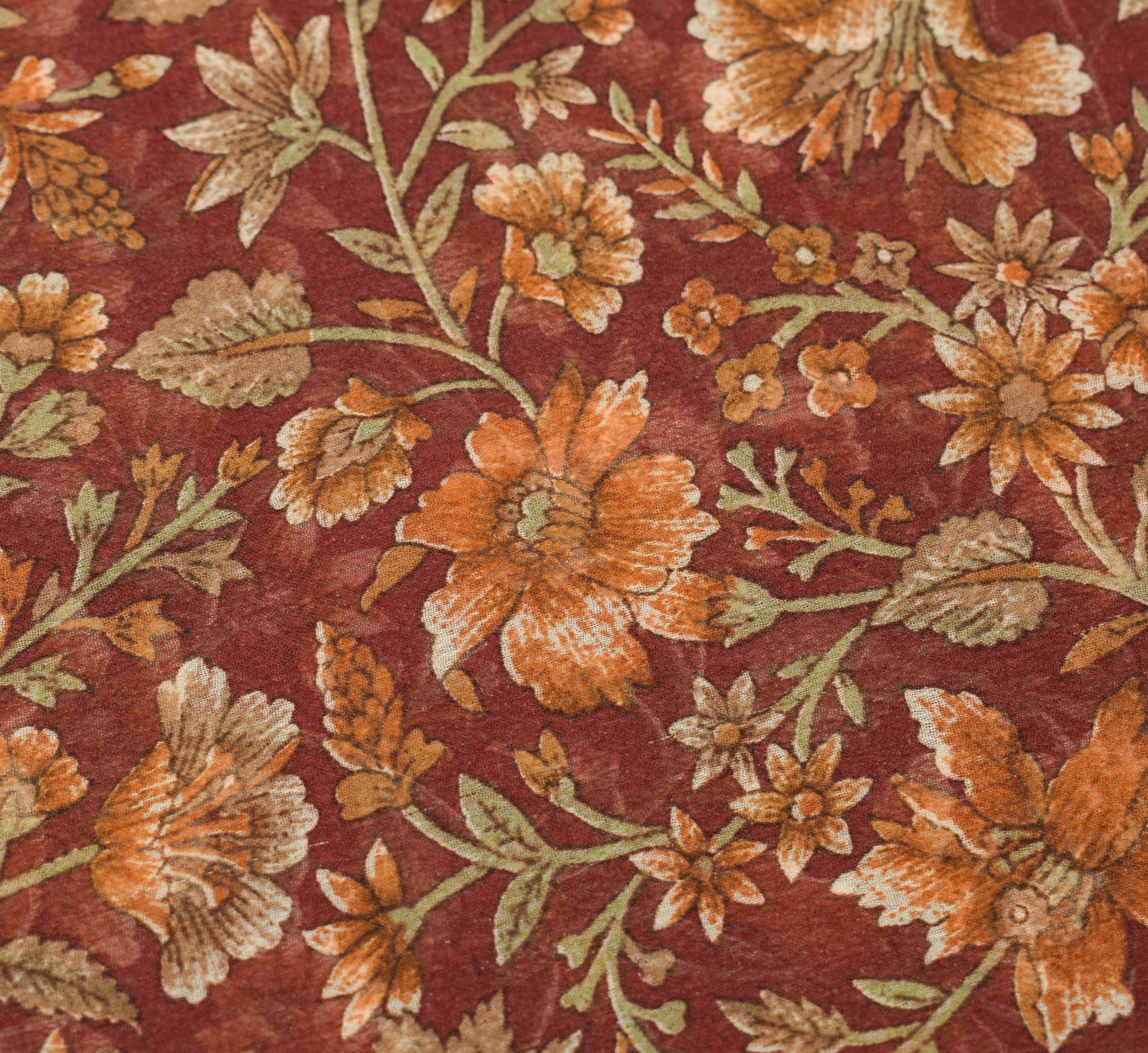 Sushila Vintage Floral Maroon Saree Georgette Silk Printed Indian Craft Fabric