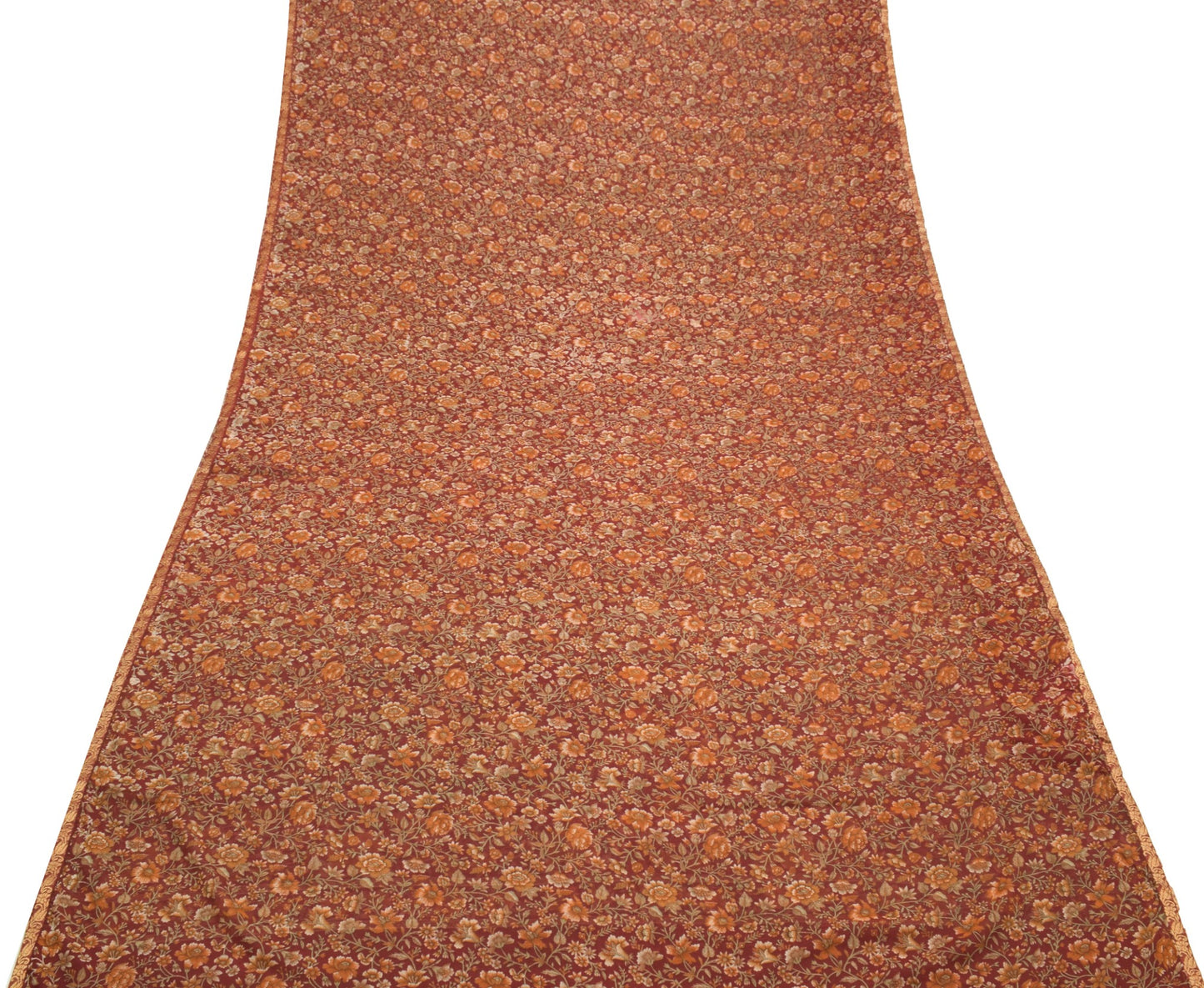 Sushila Vintage Floral Maroon Saree Georgette Silk Printed Indian Craft Fabric
