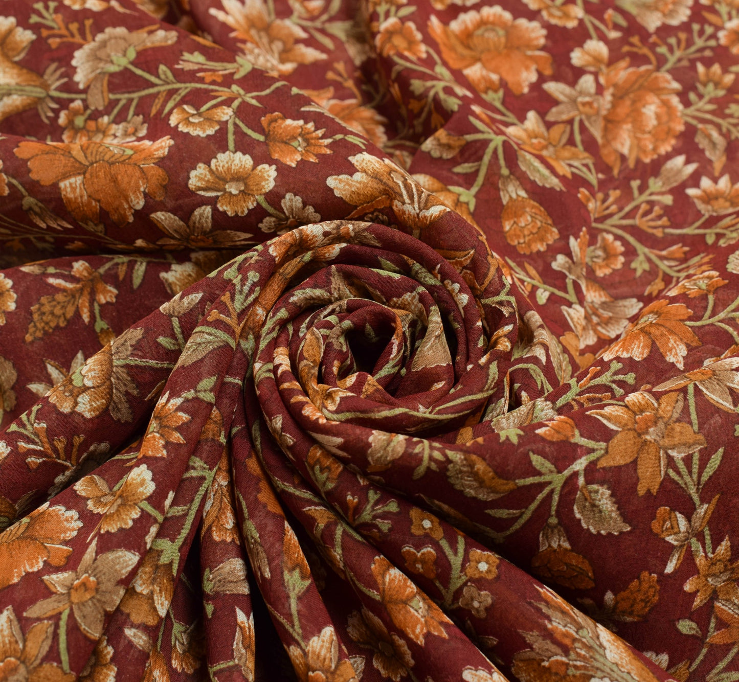 Sushila Vintage Floral Maroon Saree Georgette Silk Printed Indian Craft Fabric