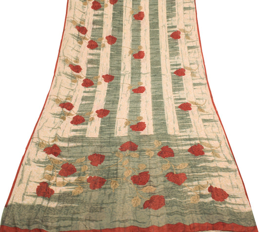 Sushila Vintage Saree 100% Pure Georgette Silk Printed Floral Dress Craft Fabric