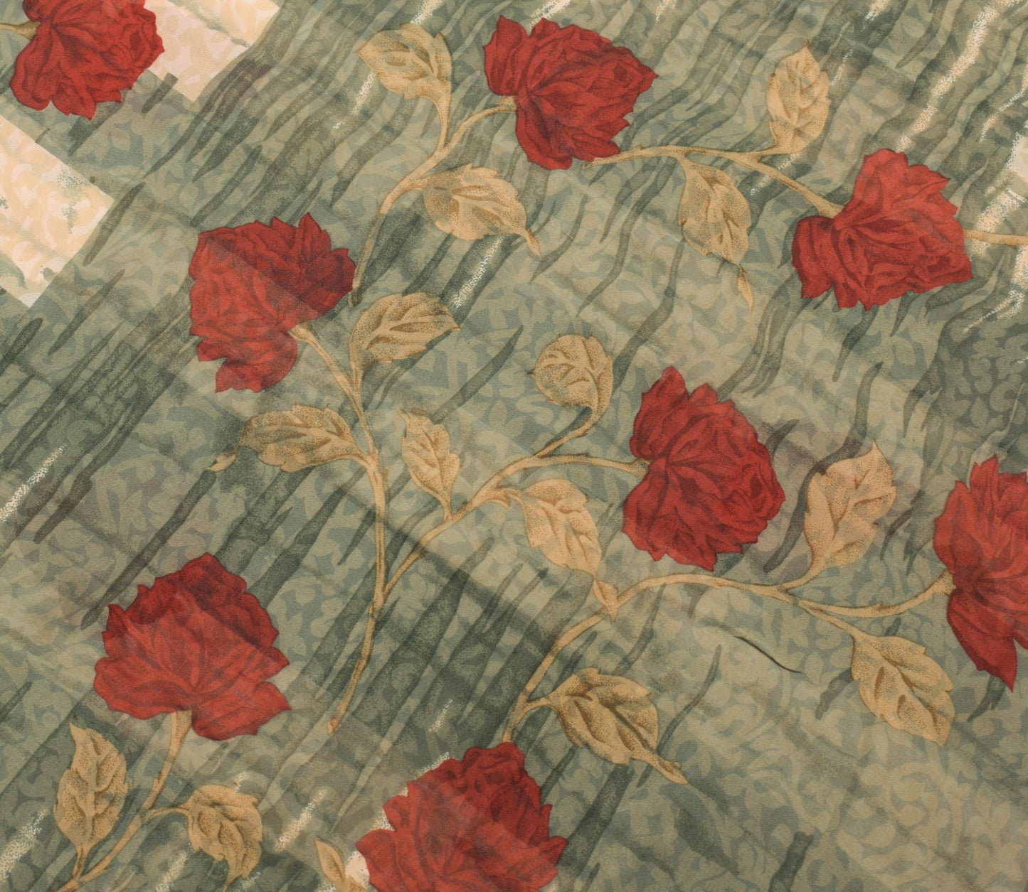 Sushila Vintage Saree 100% Pure Georgette Silk Printed Floral Dress Craft Fabric