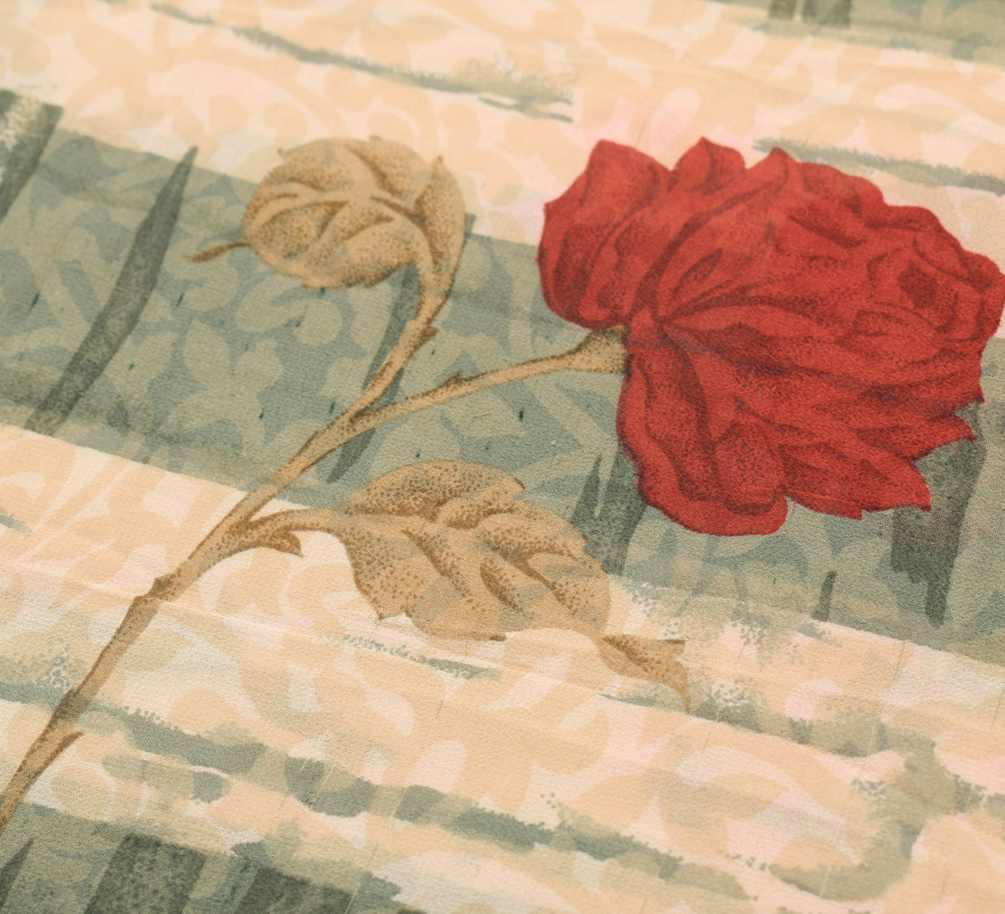 Sushila Vintage Saree 100% Pure Georgette Silk Printed Floral Dress Craft Fabric