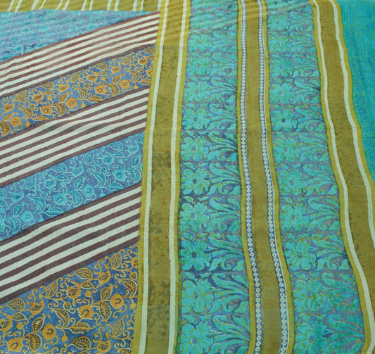 Sushila Vintage Saree 100% Pure Georgette Silk Printed Craft Multi-Color Fabric