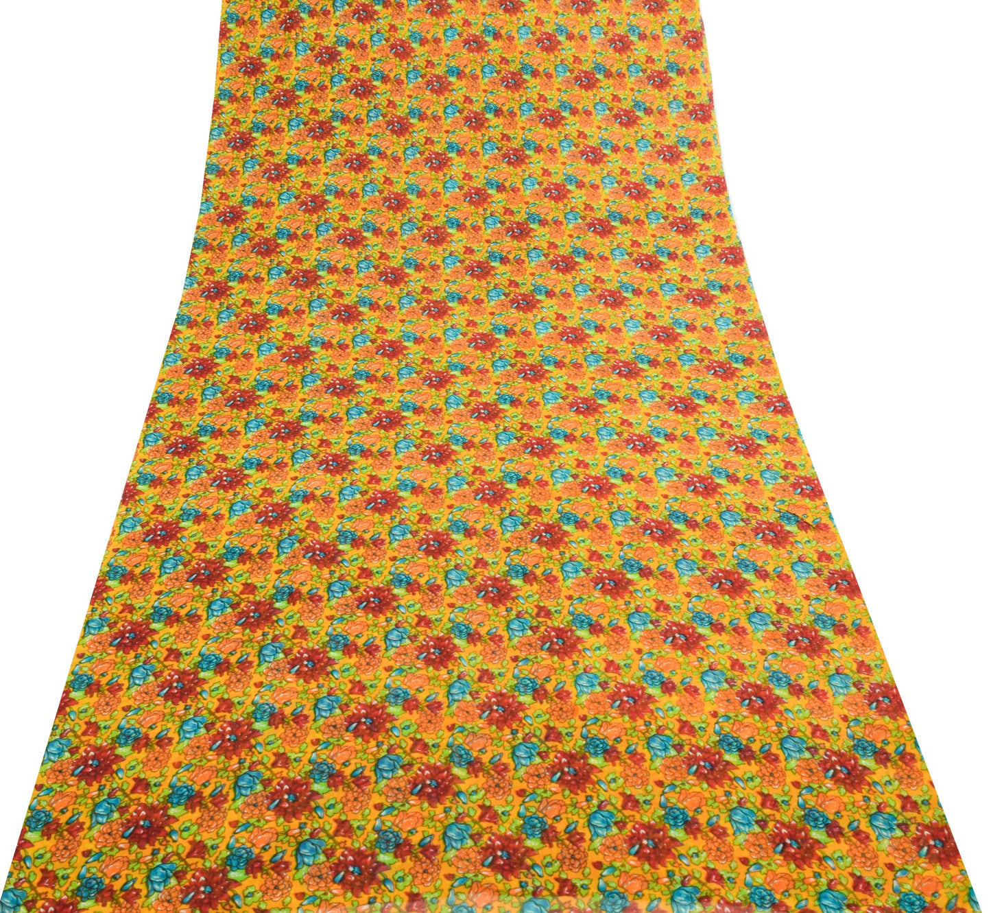 Sushila Vintage Saree 100%Pure Georgette Silk Printed Craft Yellow Floral Fabric