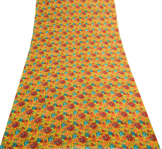 Sushila Vintage Floral Yellow Saree 100%Pure Georgette Silk Printed Craft Fabric