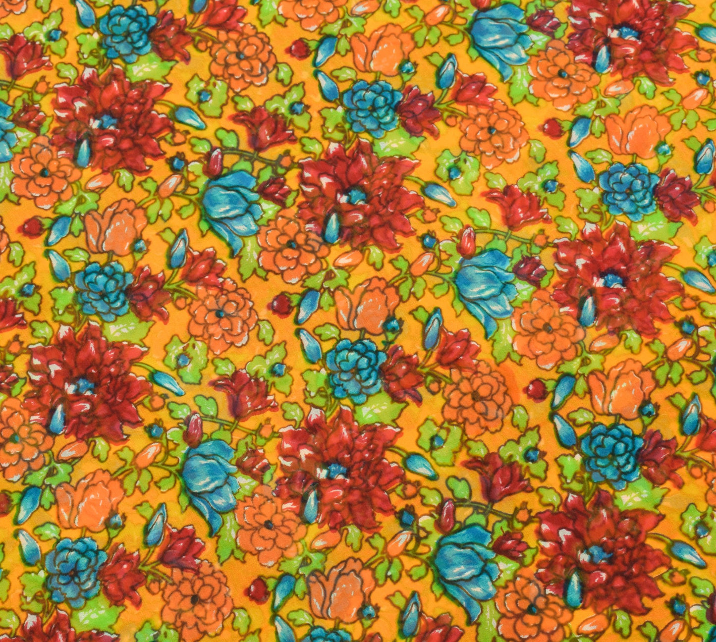 Sushila Vintage Saree 100%Pure Georgette Silk Printed Craft Yellow Floral Fabric