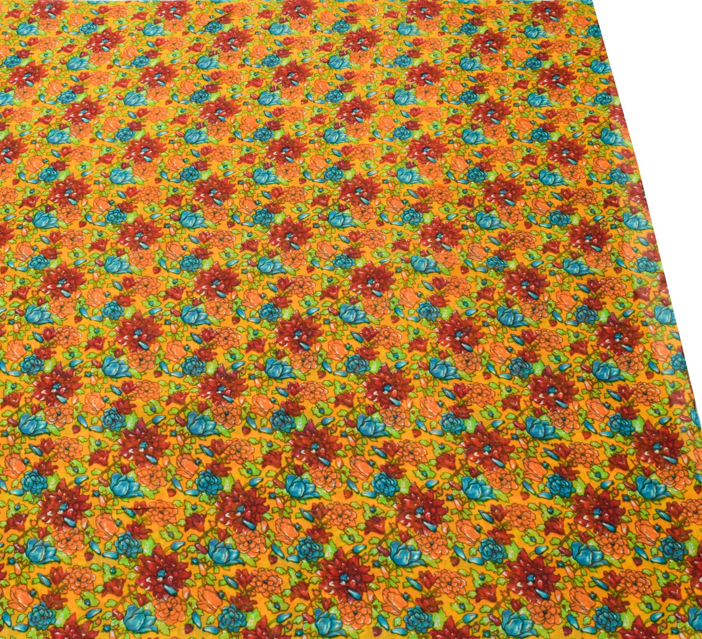 Sushila Vintage Saree 100%Pure Georgette Silk Printed Craft Yellow Floral Fabric