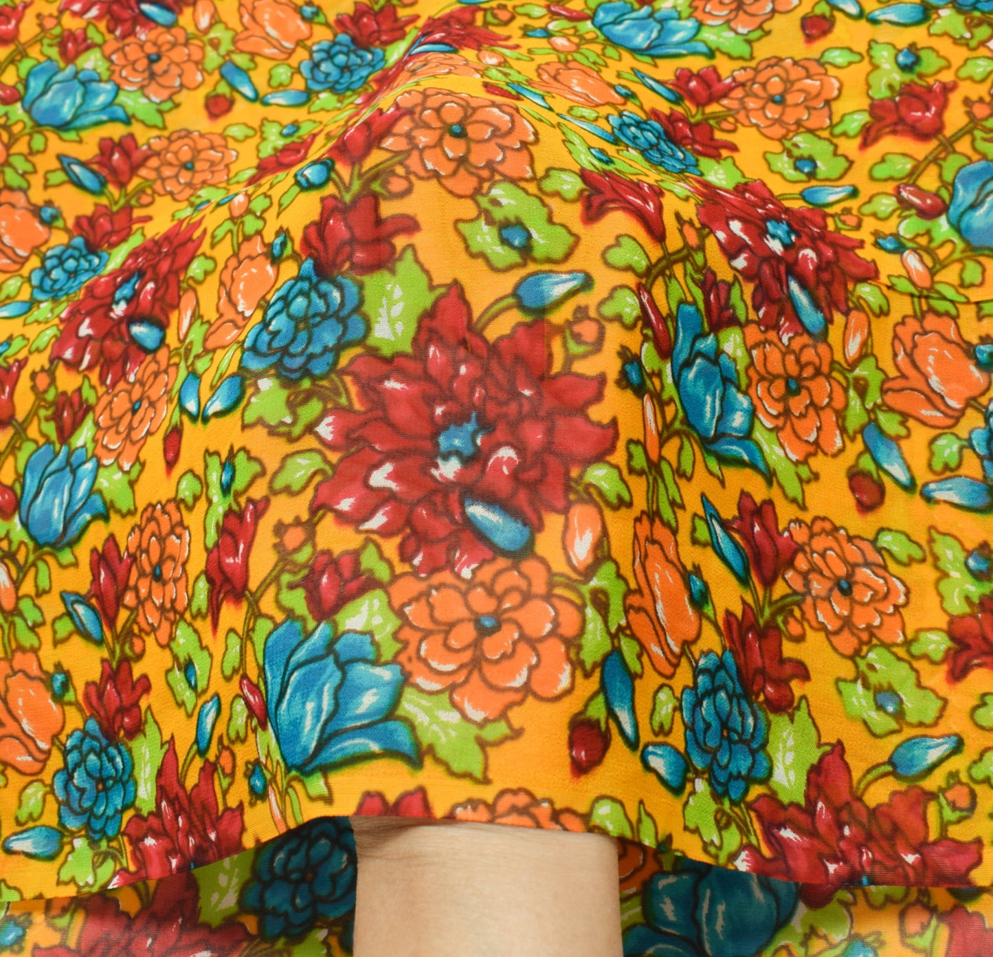 Sushila Vintage Floral Yellow Saree 100%Pure Georgette Silk Printed Craft Fabric