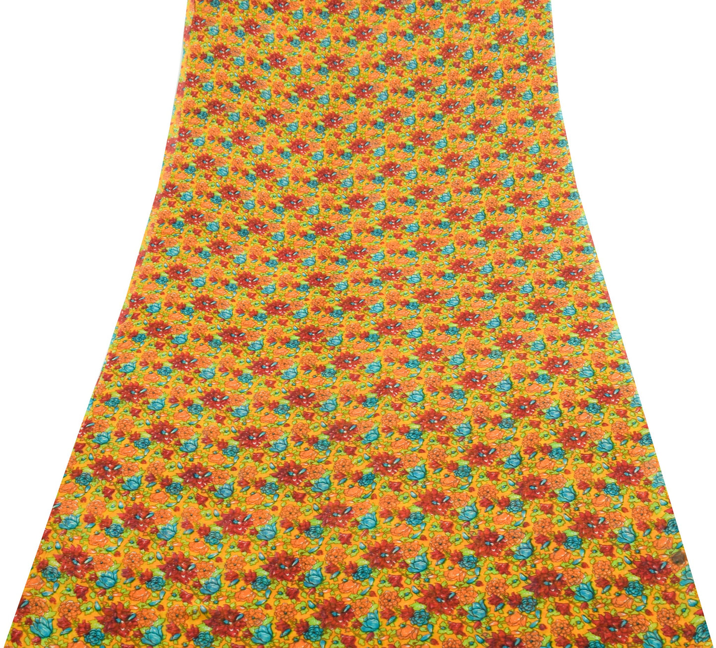 Sushila Vintage Saree 100%Pure Georgette Silk Printed Craft Yellow Floral Fabric