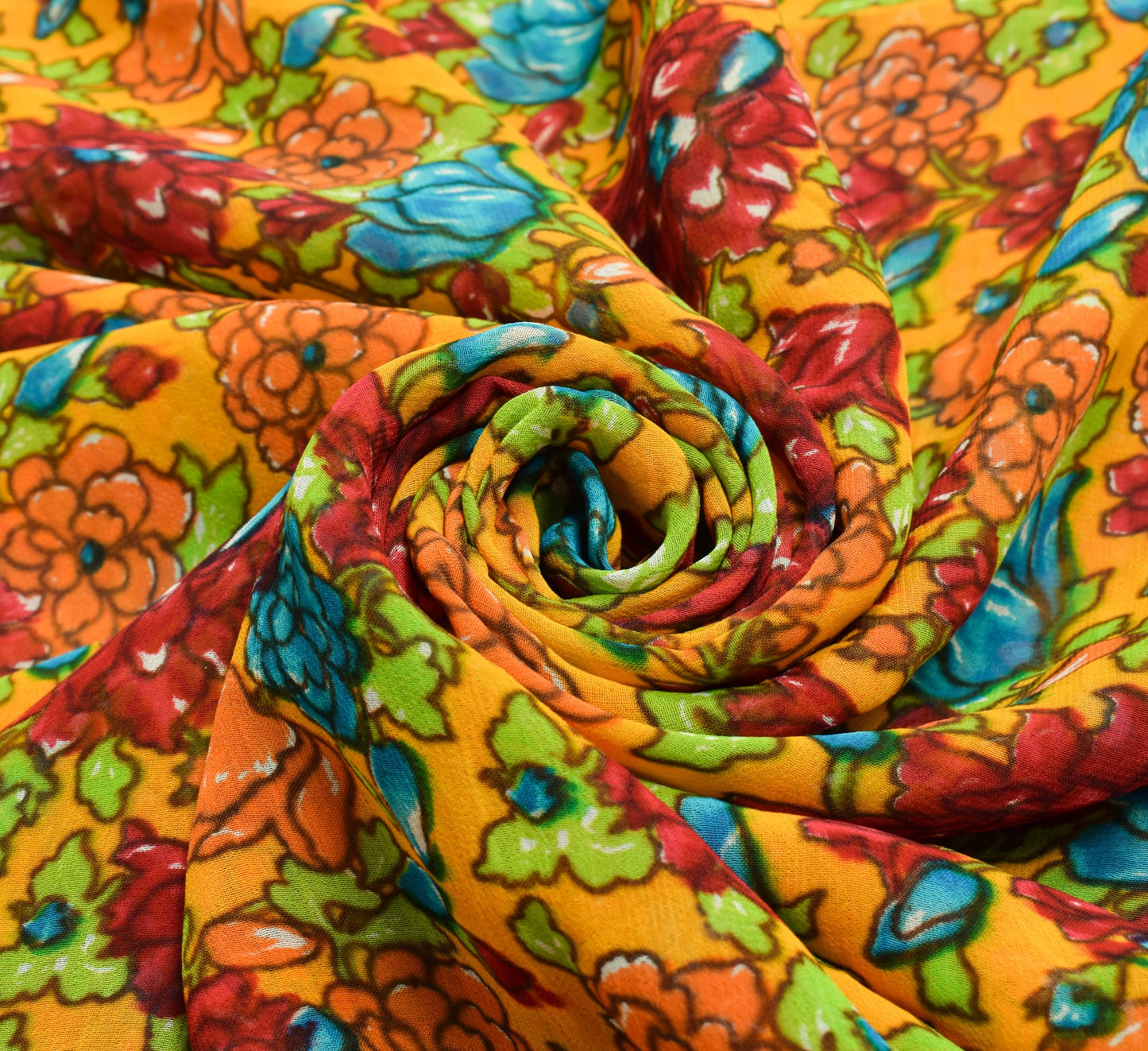 Sushila Vintage Yellow Floral Saree Pure Georgette Silk Printed Dress Fabric