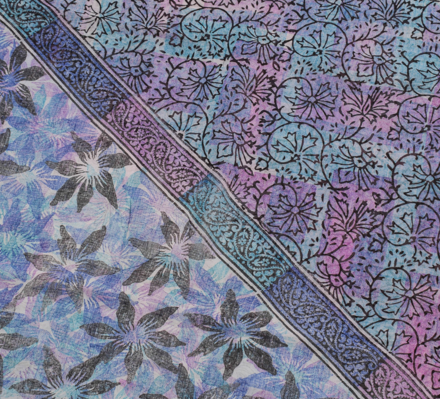 Sushila Vintage Saree Pure Georgette Silk Hand Block Printed Floral Craft Fabric
