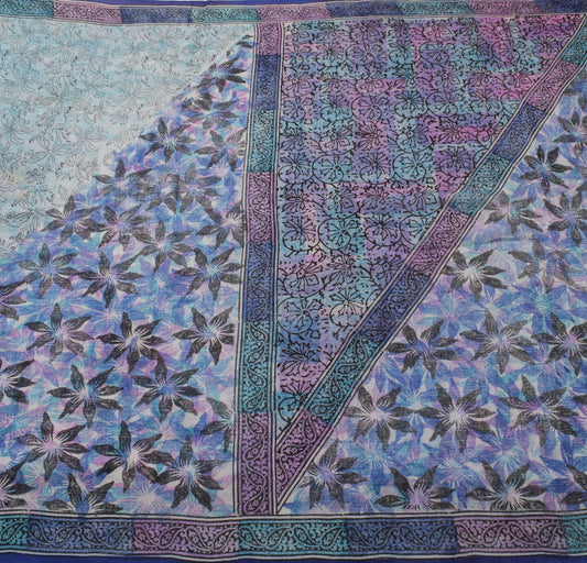 Sushila Vintage Saree Pure Georgette Silk Hand Block Printed Floral Craft Fabric