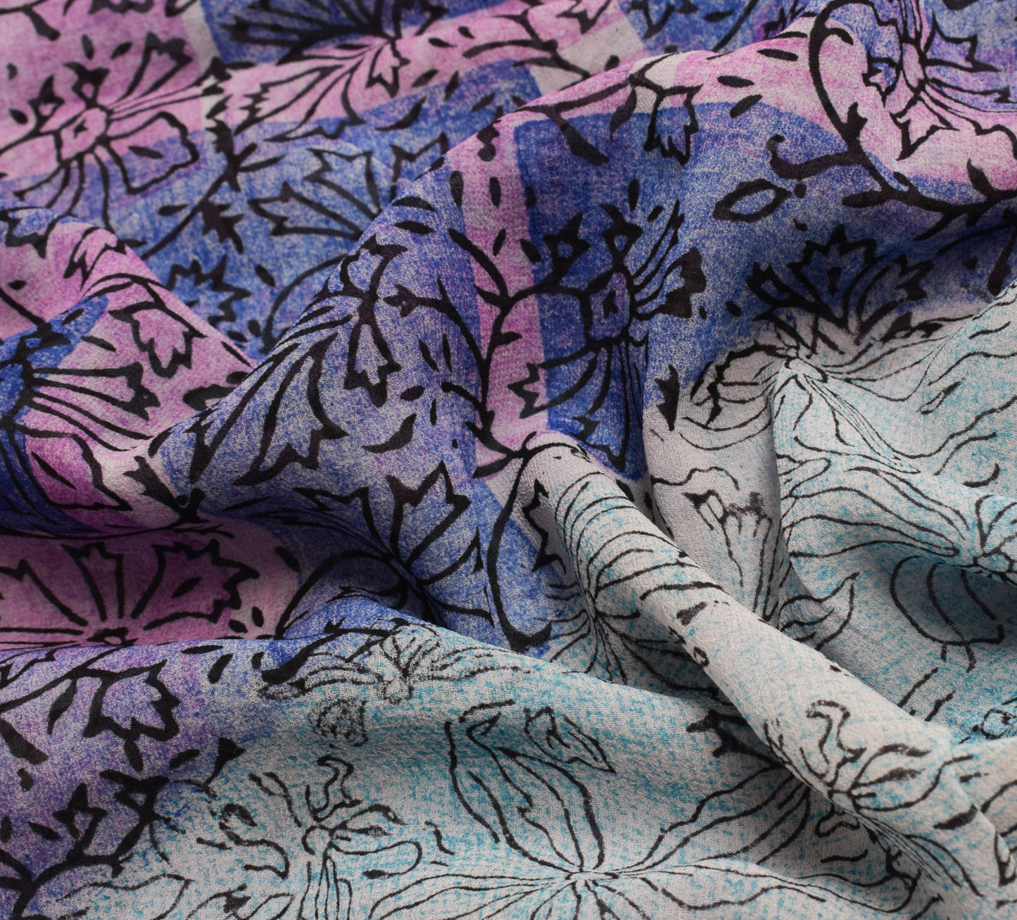 Sushila Vintage Saree Pure Georgette Silk Hand Block Printed Floral Craft Fabric