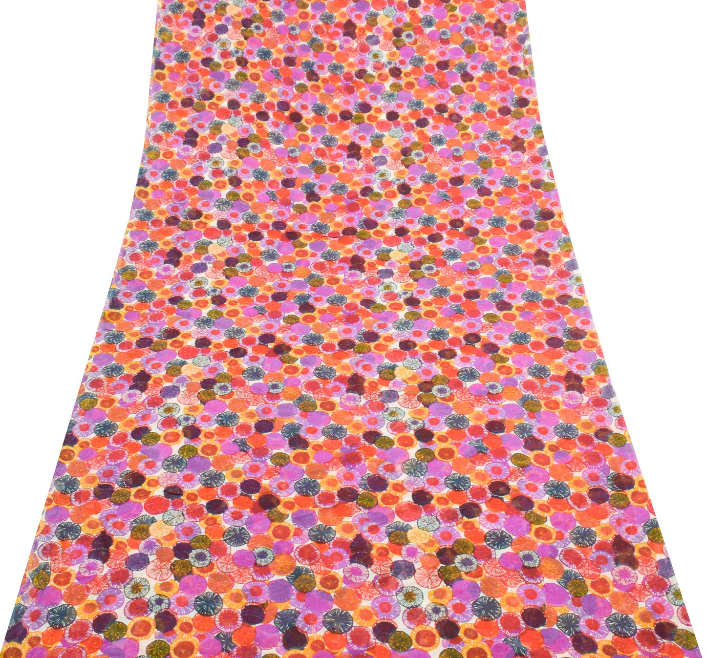 Sushila Vintage Saree 100% Pure Georgette Silk Printed White Dress Craft Fabric