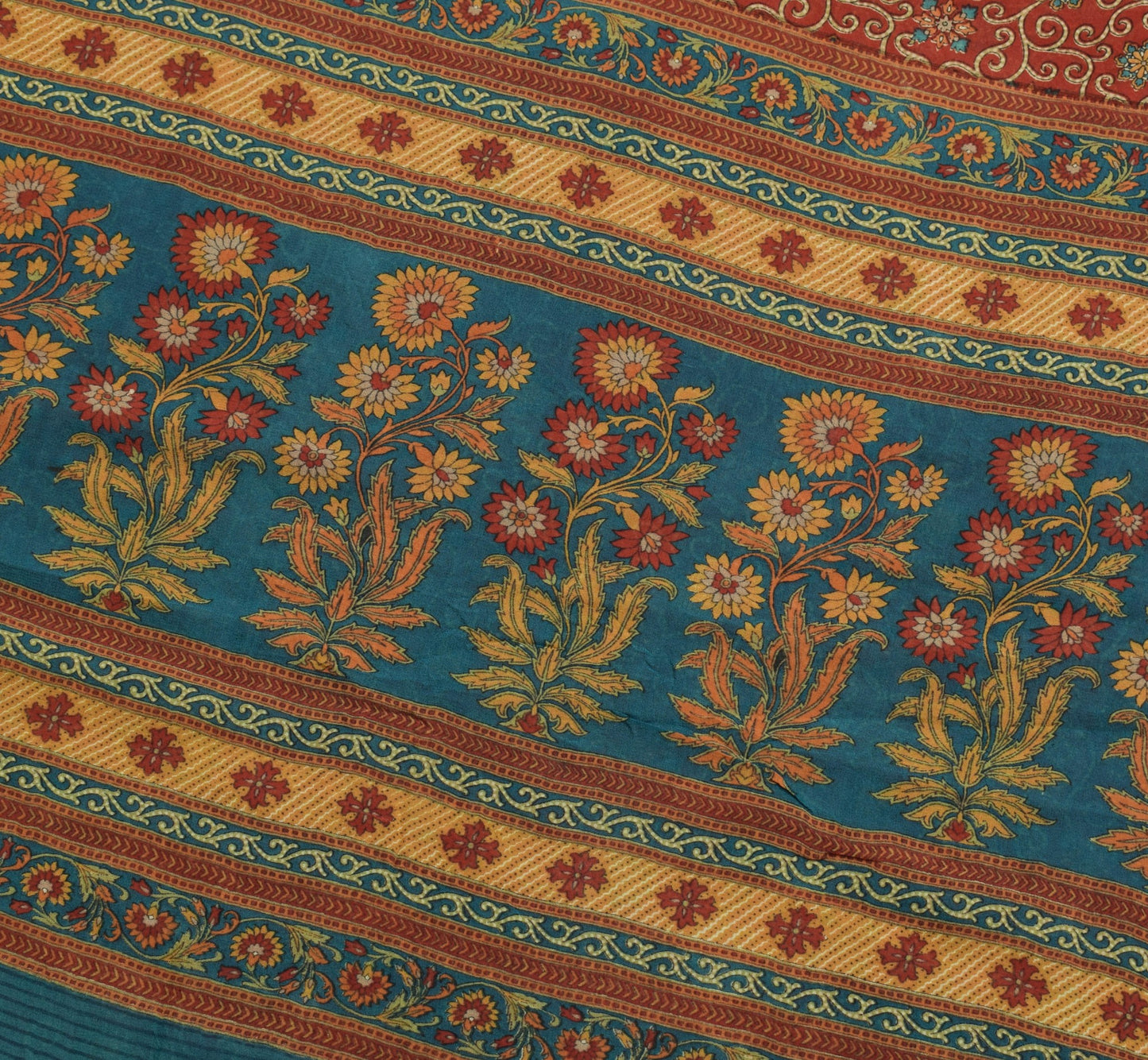 Sushila Vintage Floral Saree Maroon 100%Pure Georgette Silk Printed Craft Fabric