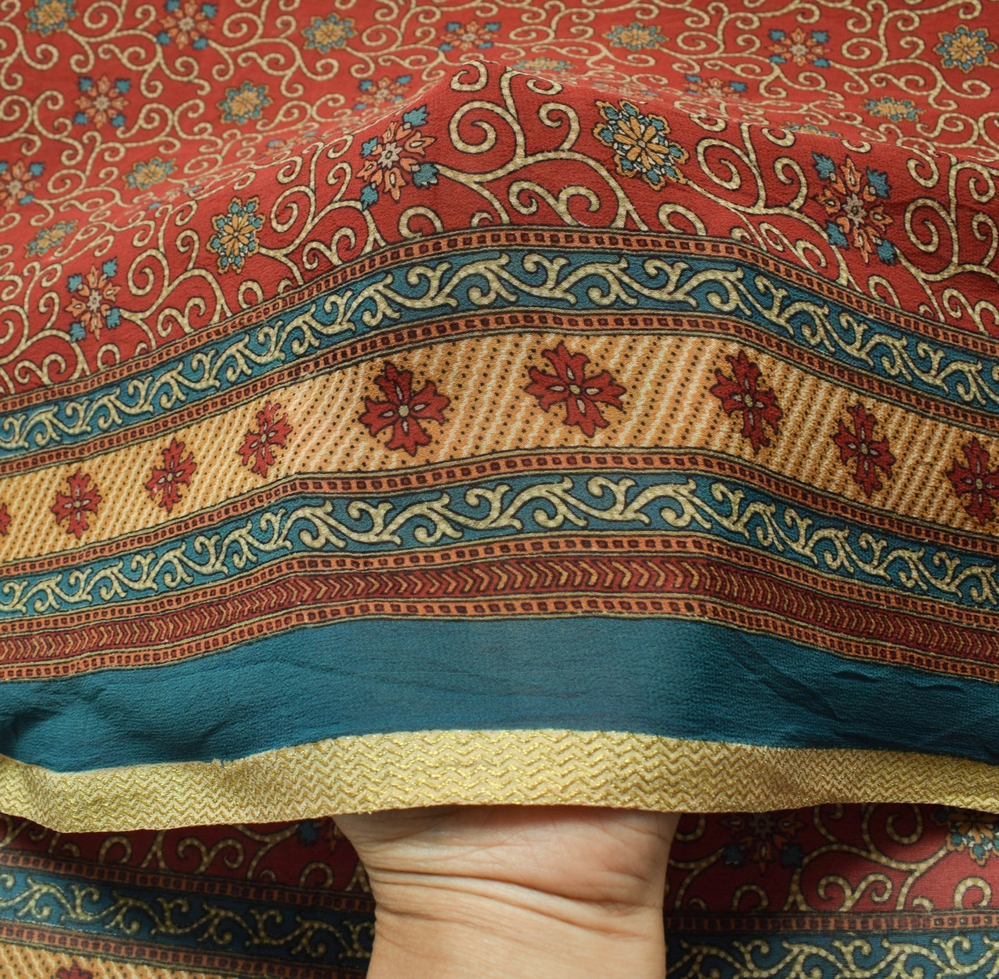 Sushila Vintage Floral Saree Maroon 100%Pure Georgette Silk Printed Craft Fabric