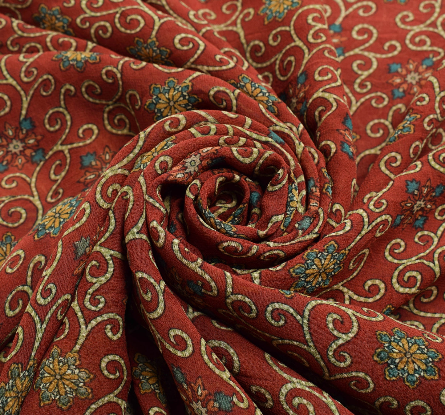 Sushila Vintage Floral Saree Maroon 100%Pure Georgette Silk Printed Craft Fabric